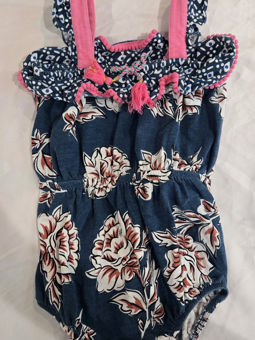 Matilda Jane Navy Floral Romper with Coral Accents